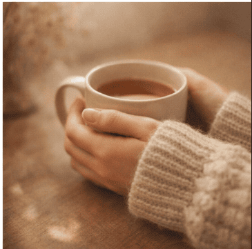 Manos sosteniendo una taza caliente, momento de calma antes de pedir ayuda psicológica